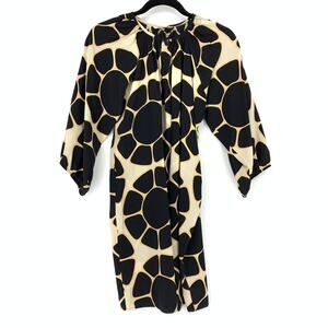 Tucker Dress Women's Size M Colorblock Floral Print Silk Black-Cream *READ AS IS